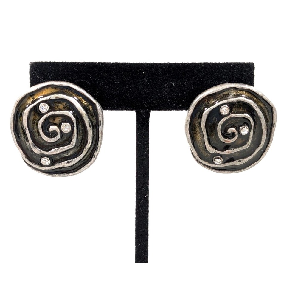 Western Tribal Spiral Round Enamel Rhinestone Statement‎ Earrings Pierced